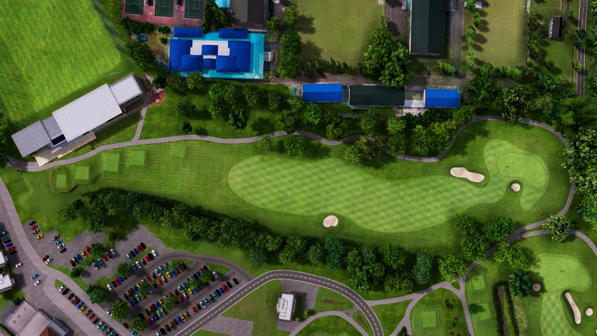 Hole 1 at Suvarna Jakarta GC: Red and Blue